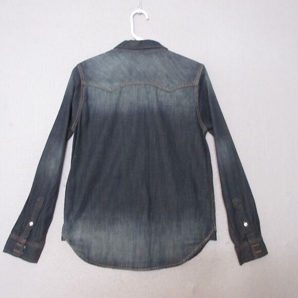 Lee Western Shirt Boy Youth Large Chambray Sawtooth Fade Pockets Cotton Rodeo - Picture 3 of 11